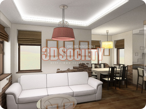 3D модель  Гостиная и кухня 