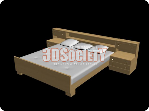 3D модель  кровать с тумбами 
