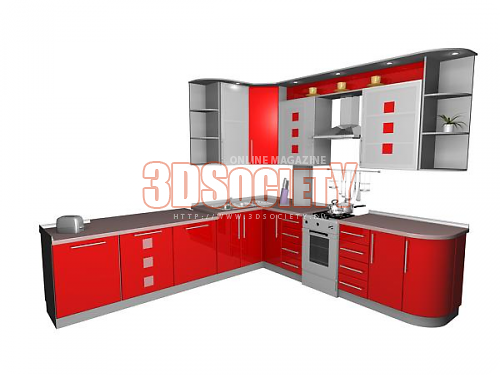 3D модель  кухня красная 